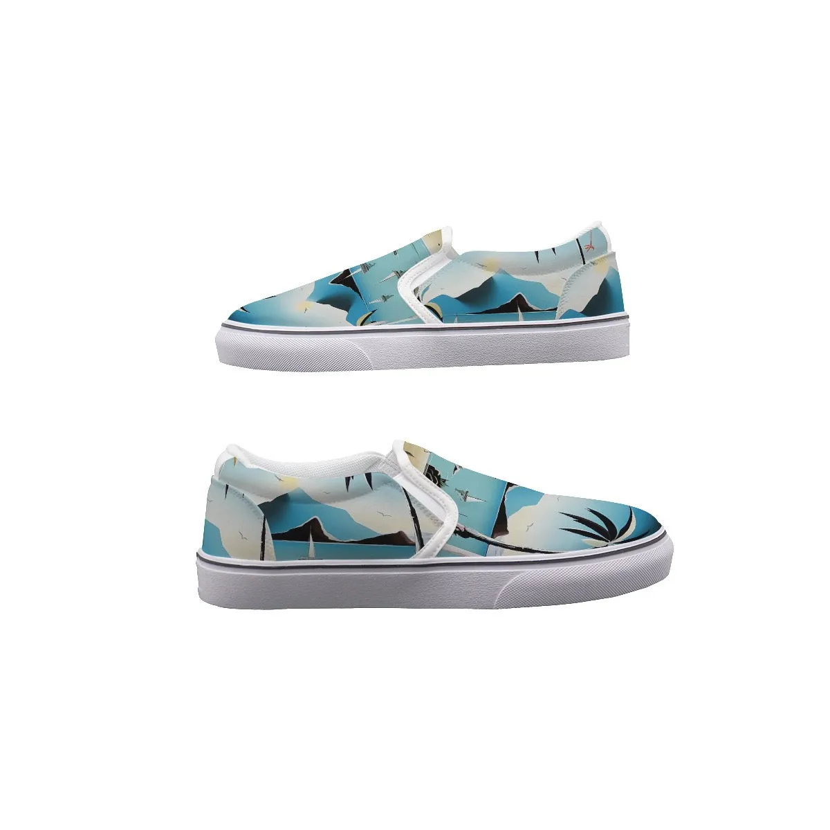 So#22 Men's Slip On Sneakers, blue abstract