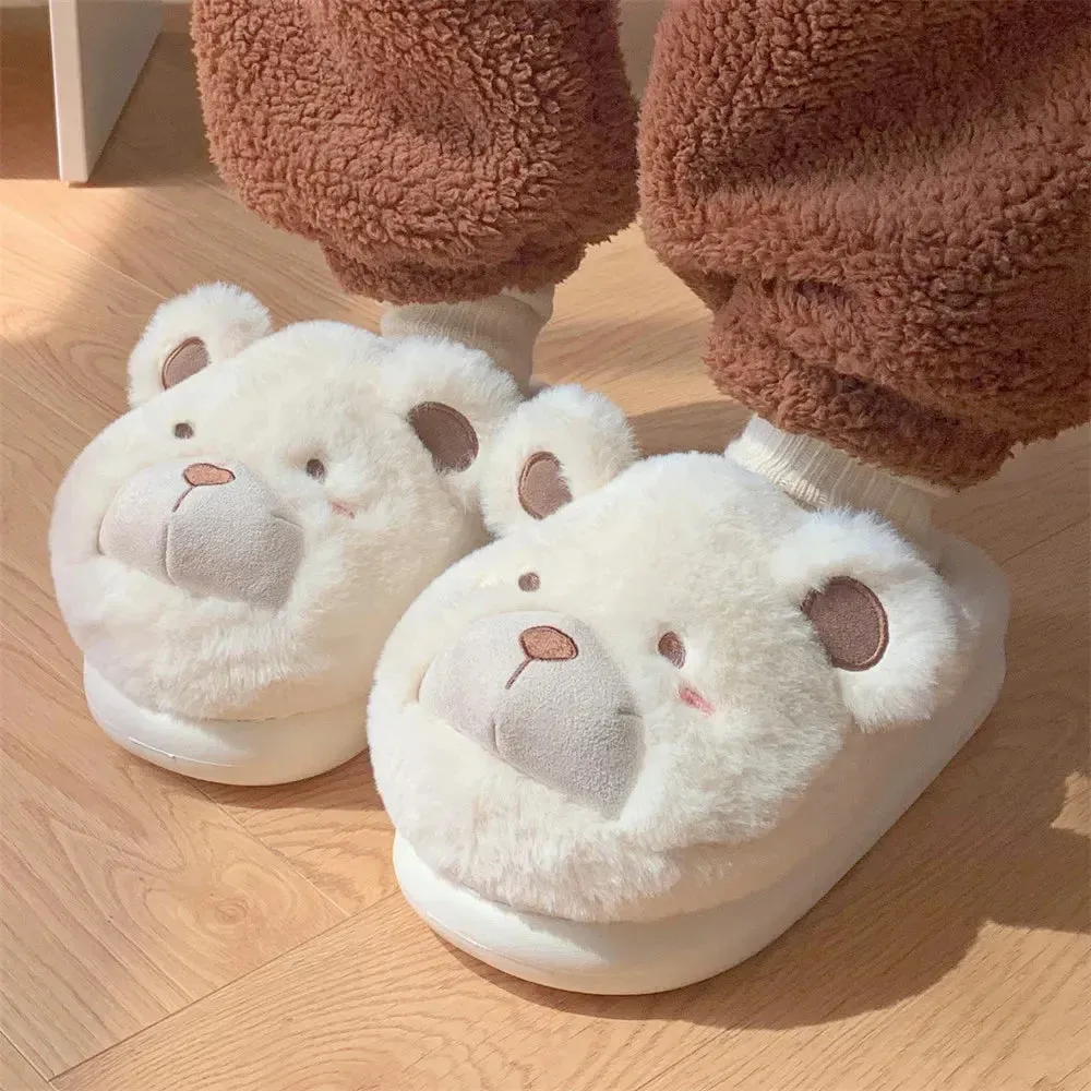 Sohiwoo Women's Cotton Slippers Are Non Slip Soft Comfortable Warm Home Plush Shoes Winter New Cute Women's Plush Little Bear Slippers