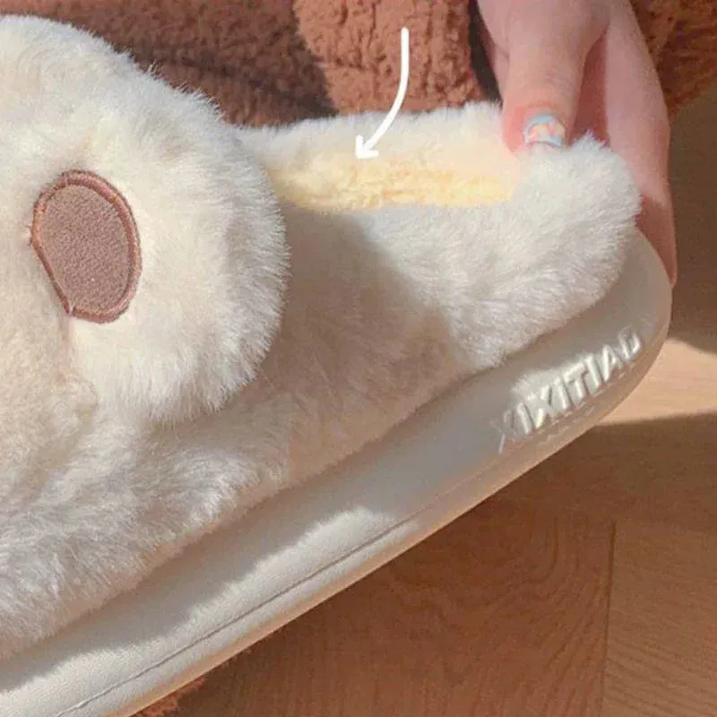 Sohiwoo Women's Cotton Slippers Are Non Slip Soft Comfortable Warm Home Plush Shoes Winter New Cute Women's Plush Little Bear Slippers