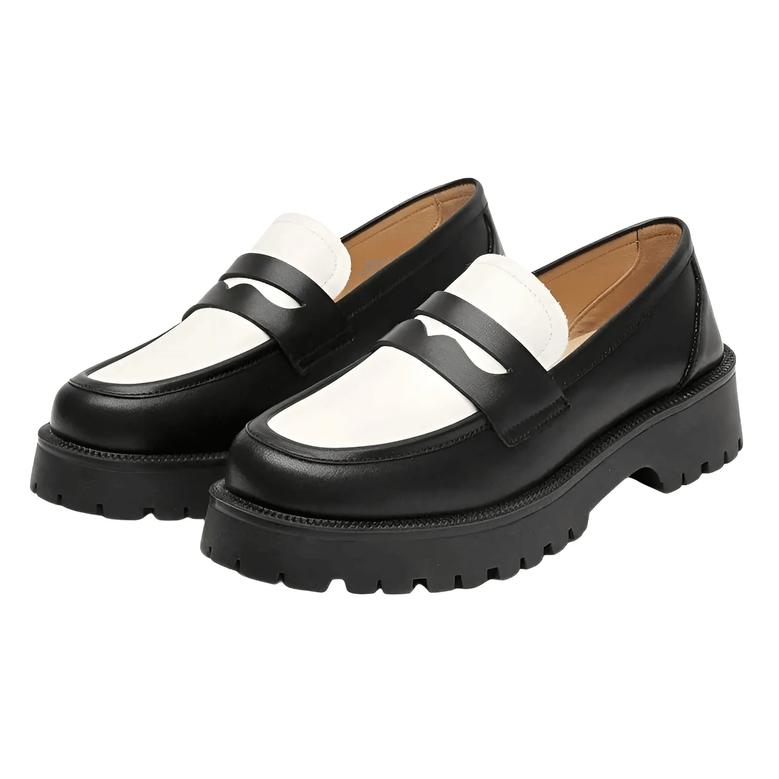 Spring Shoes Women's Loafers Thick-Soled Casual College Style In Genuine Leather