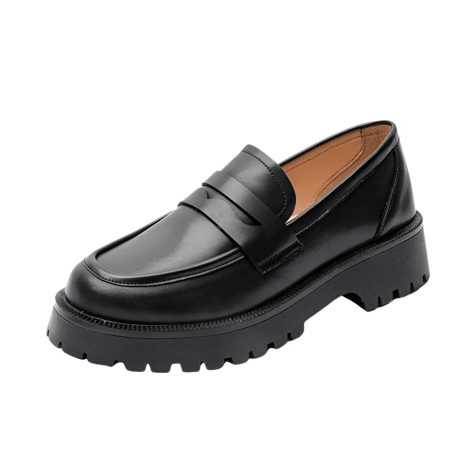 Spring Shoes Women's Loafers Thick-Soled Casual College Style In Genuine Leather