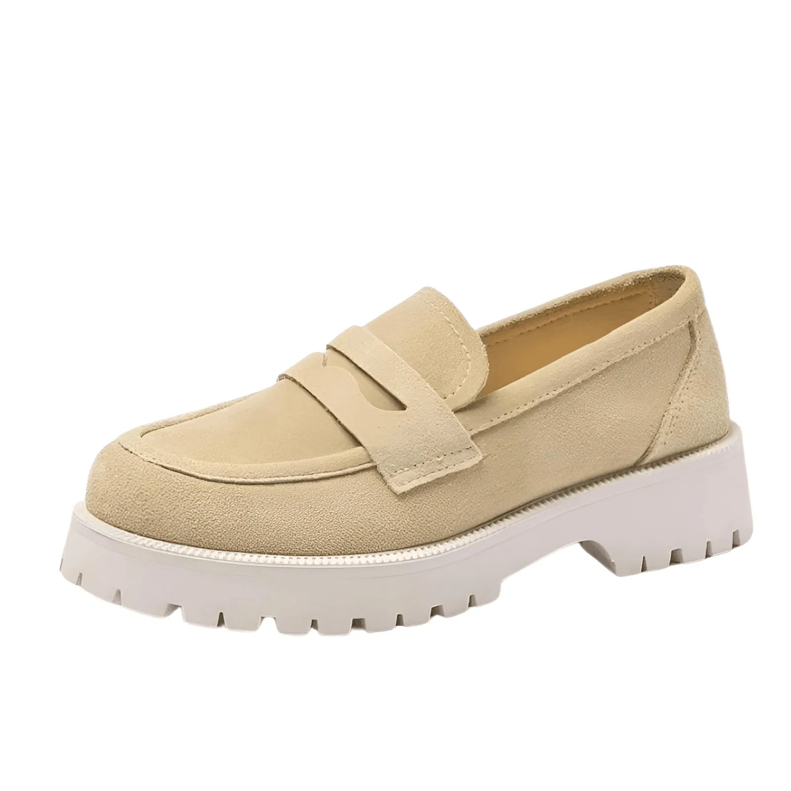 Spring Shoes Women's Loafers Thick-Soled Casual College Style In Genuine Leather