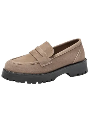 Spring Shoes Women's Loafers Thick-Soled Casual College Style In Genuine Leather