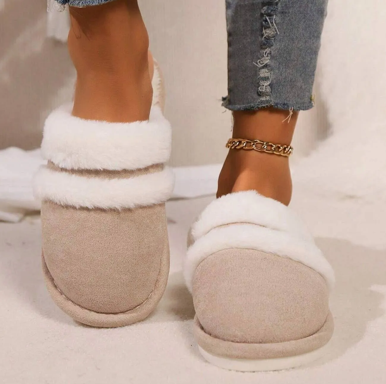 Suede Faux Fur Lined Slippers