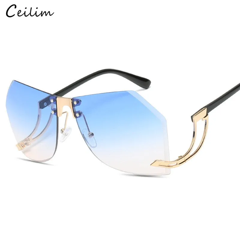 Trendy Rimless Frame Oversized Sunglassess