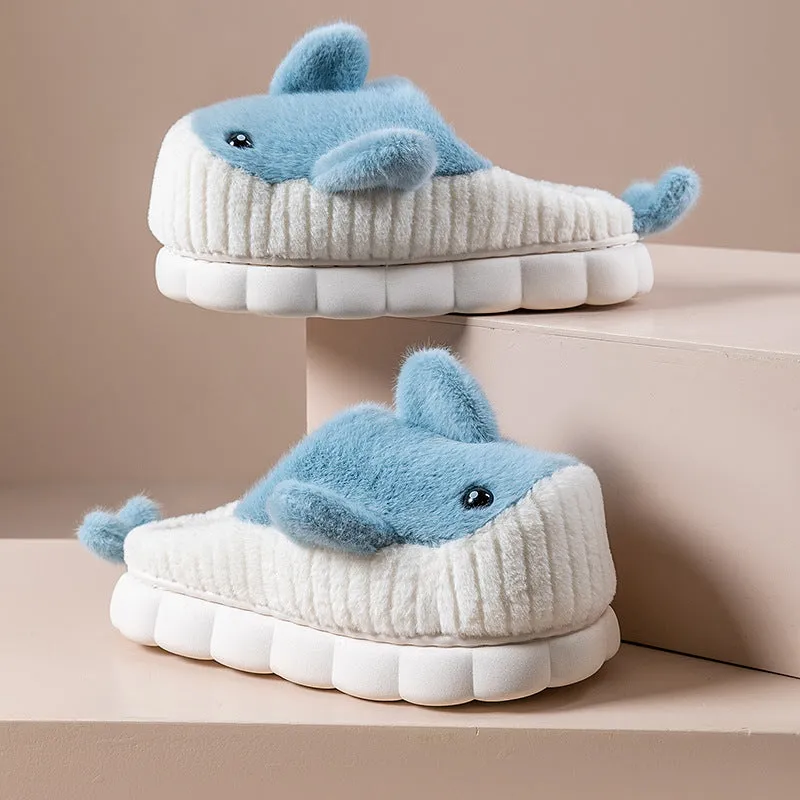 Winter Cute Shark Shoes Women Thick Sole Warm Plush Home Fluffy Slippers Outdoor Garden Indoor Floor House Shoes Dropshipping