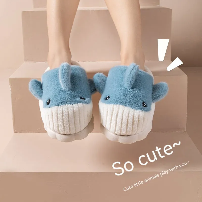 Winter Cute Shark Shoes Women Thick Sole Warm Plush Home Fluffy Slippers Outdoor Garden Indoor Floor House Shoes Dropshipping