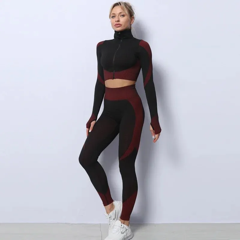 Women Long Sleeve and Pants Leggings Set Fitness Training Wear