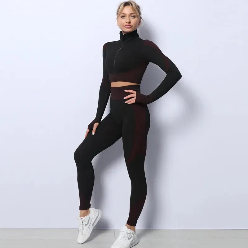 Women Long Sleeve and Pants Leggings Set Fitness Training Wear