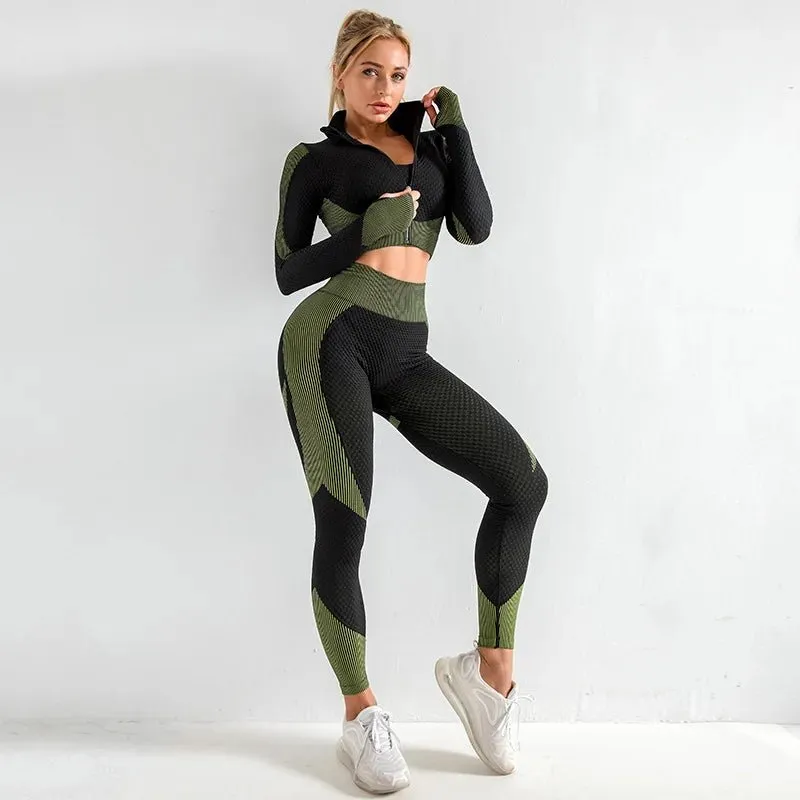 Women Long Sleeve and Pants Leggings Set Fitness Training Wear