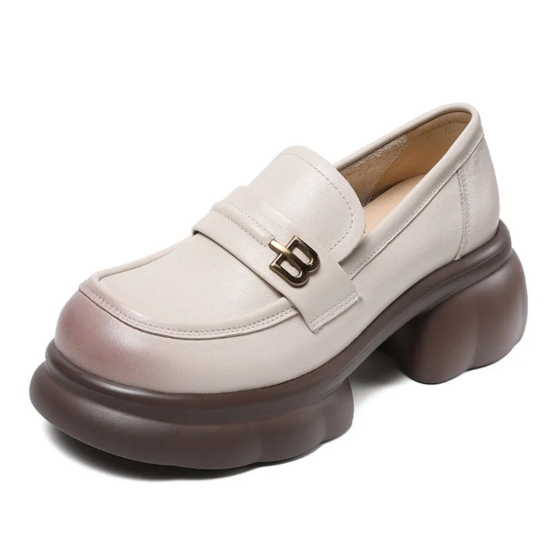 Women Retro Leather Platform Casual Loafers