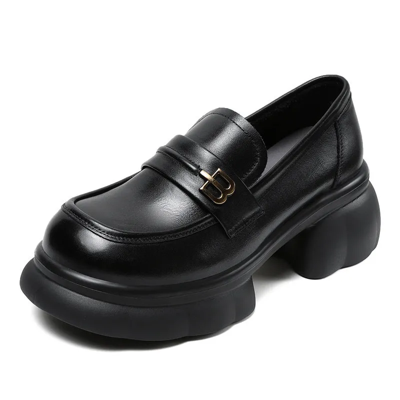 Women Retro Leather Platform Casual Loafers