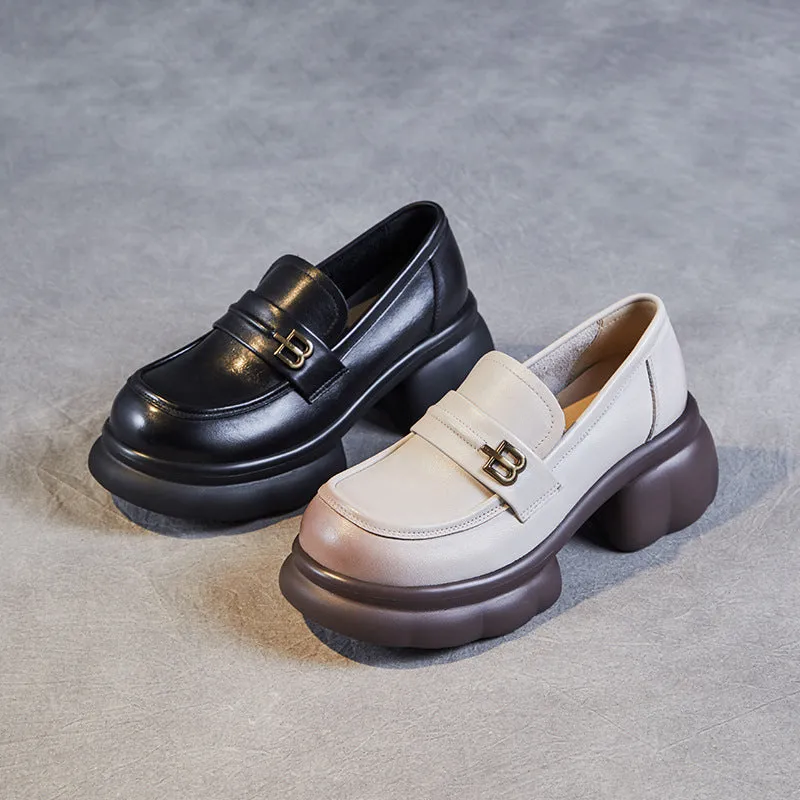 Women Retro Leather Platform Casual Loafers