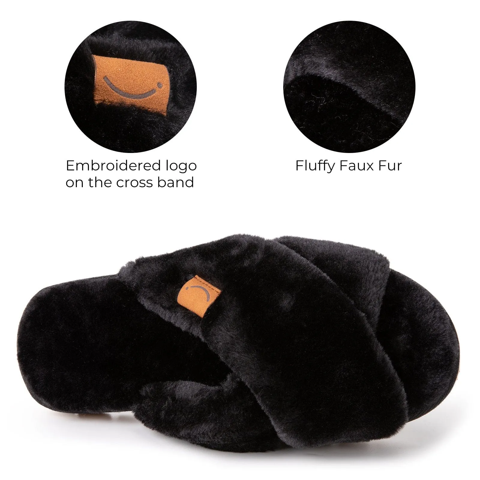 Women's Fluffy Faux Fur Cross Band Open-toe Slippers