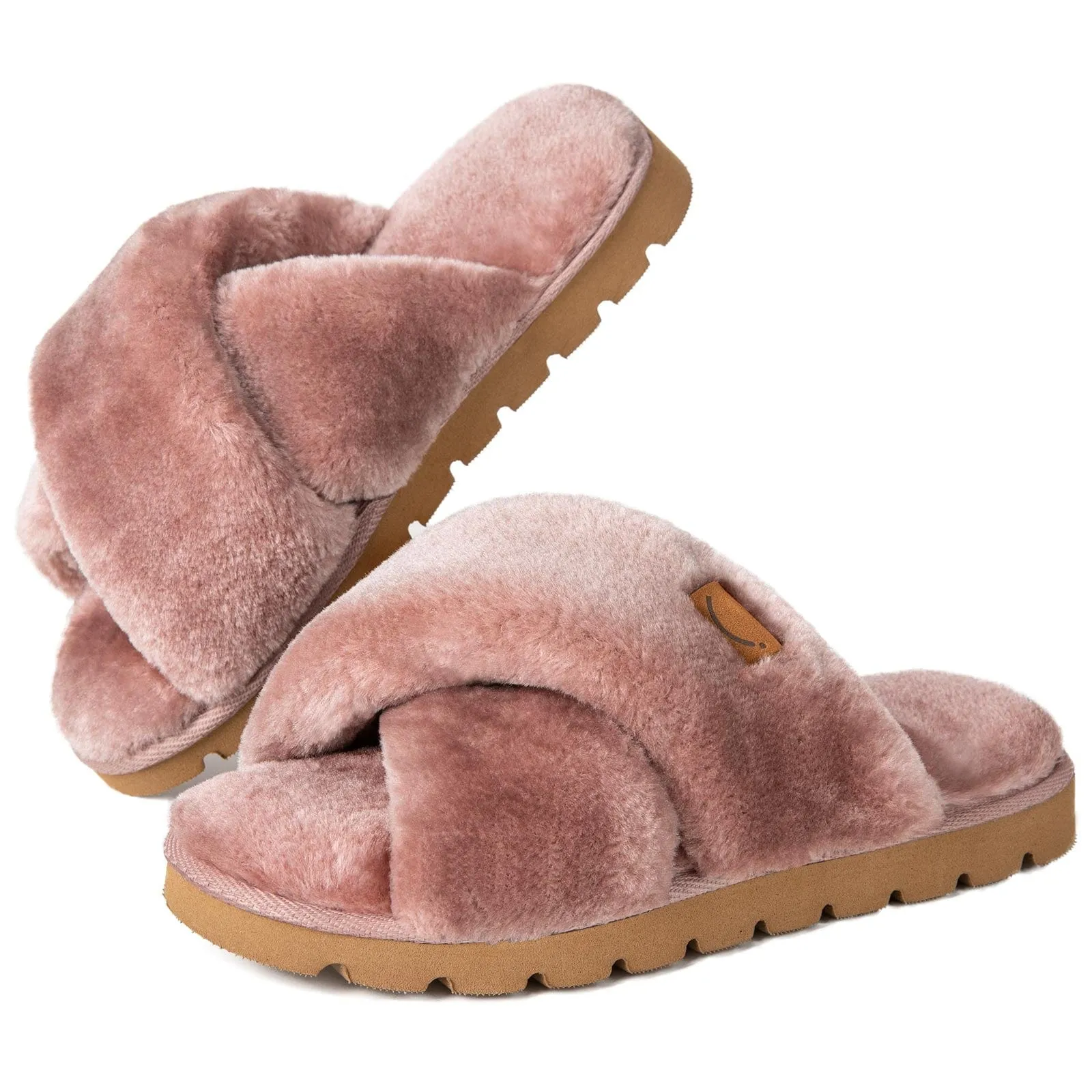 Women's Fluffy Faux Fur Cross Band Open-toe Slippers