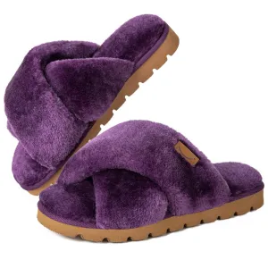 Women's Fluffy Faux Fur Cross Band Open-toe Slippers