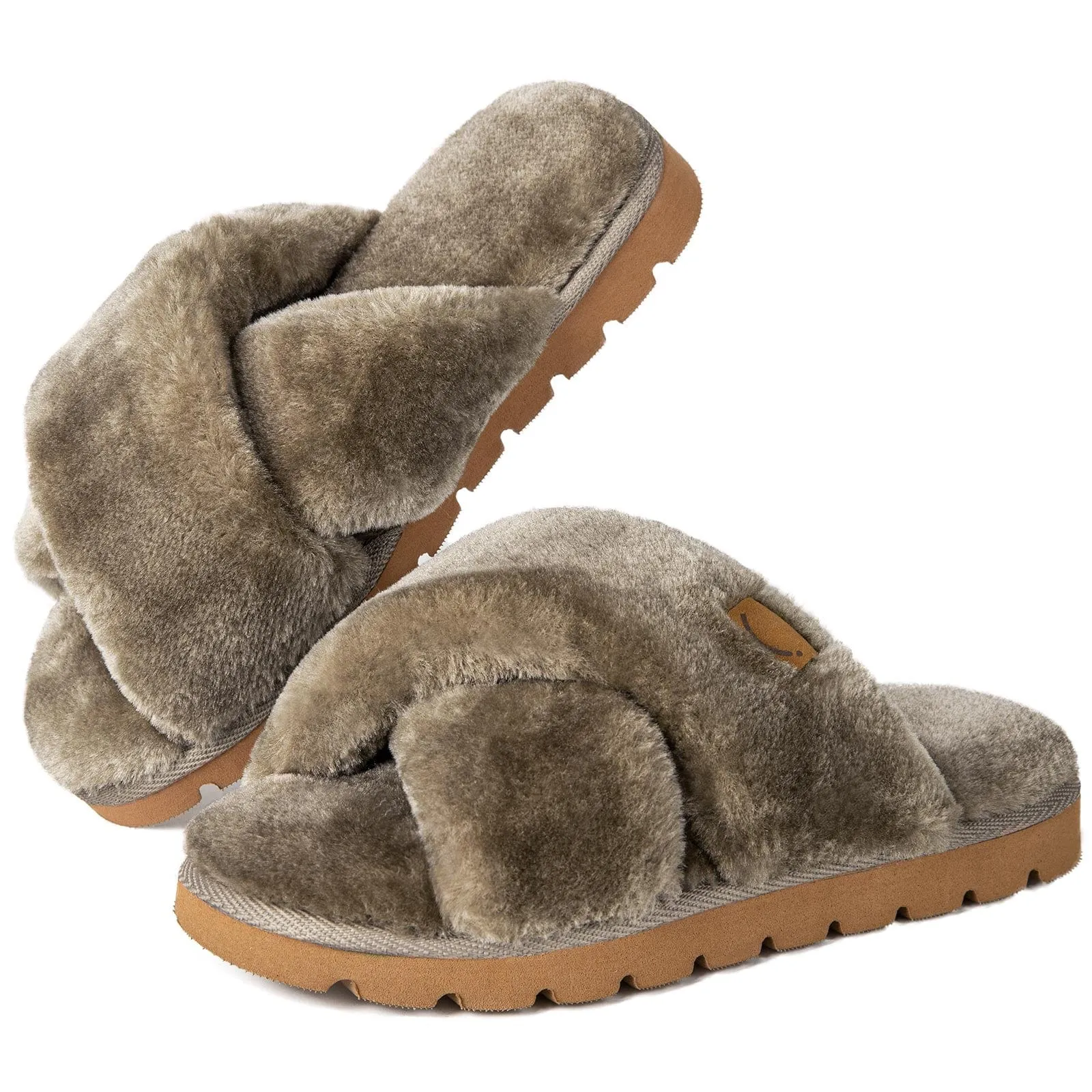 Women's Fluffy Faux Fur Cross Band Open-toe Slippers