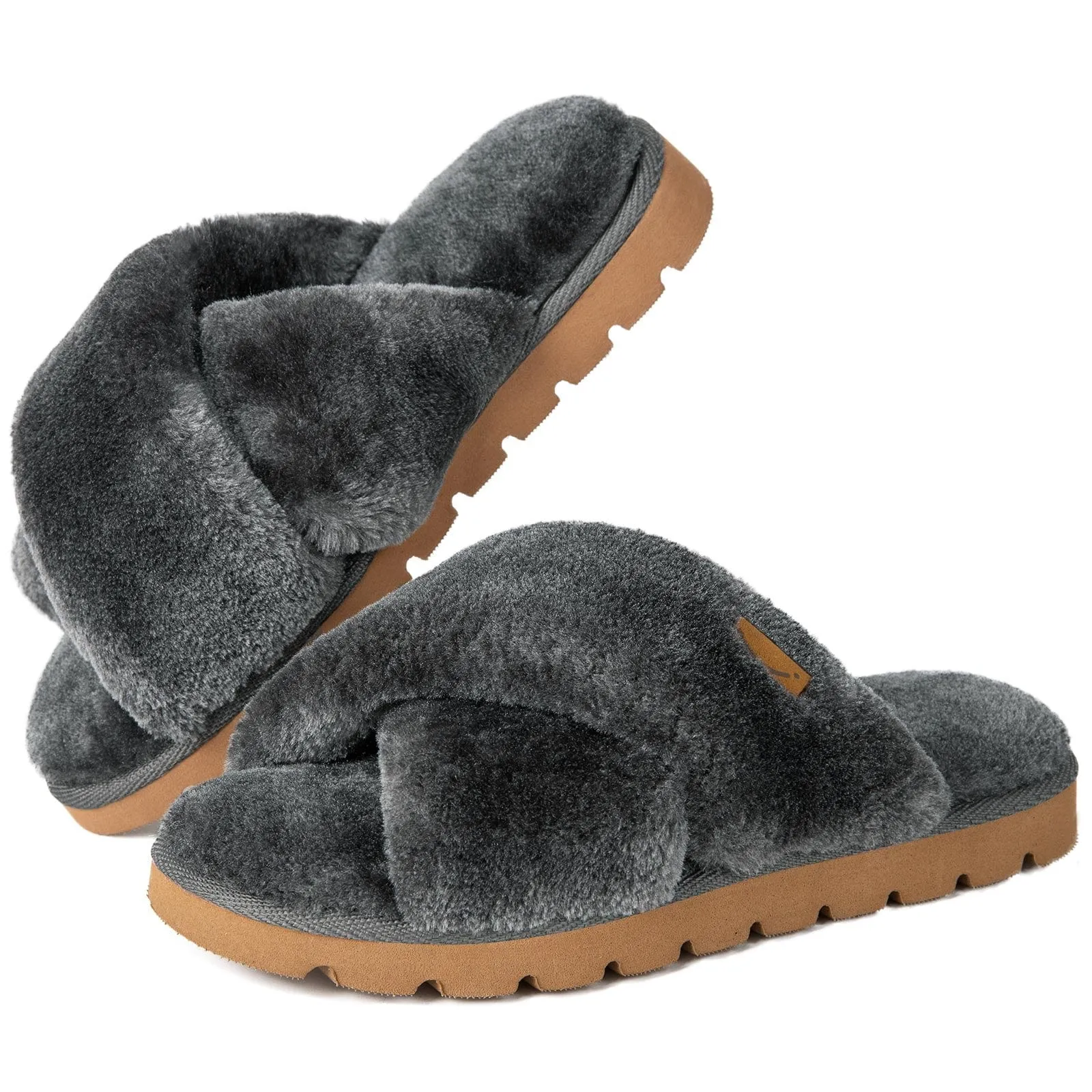 Women's Fluffy Faux Fur Cross Band Open-toe Slippers