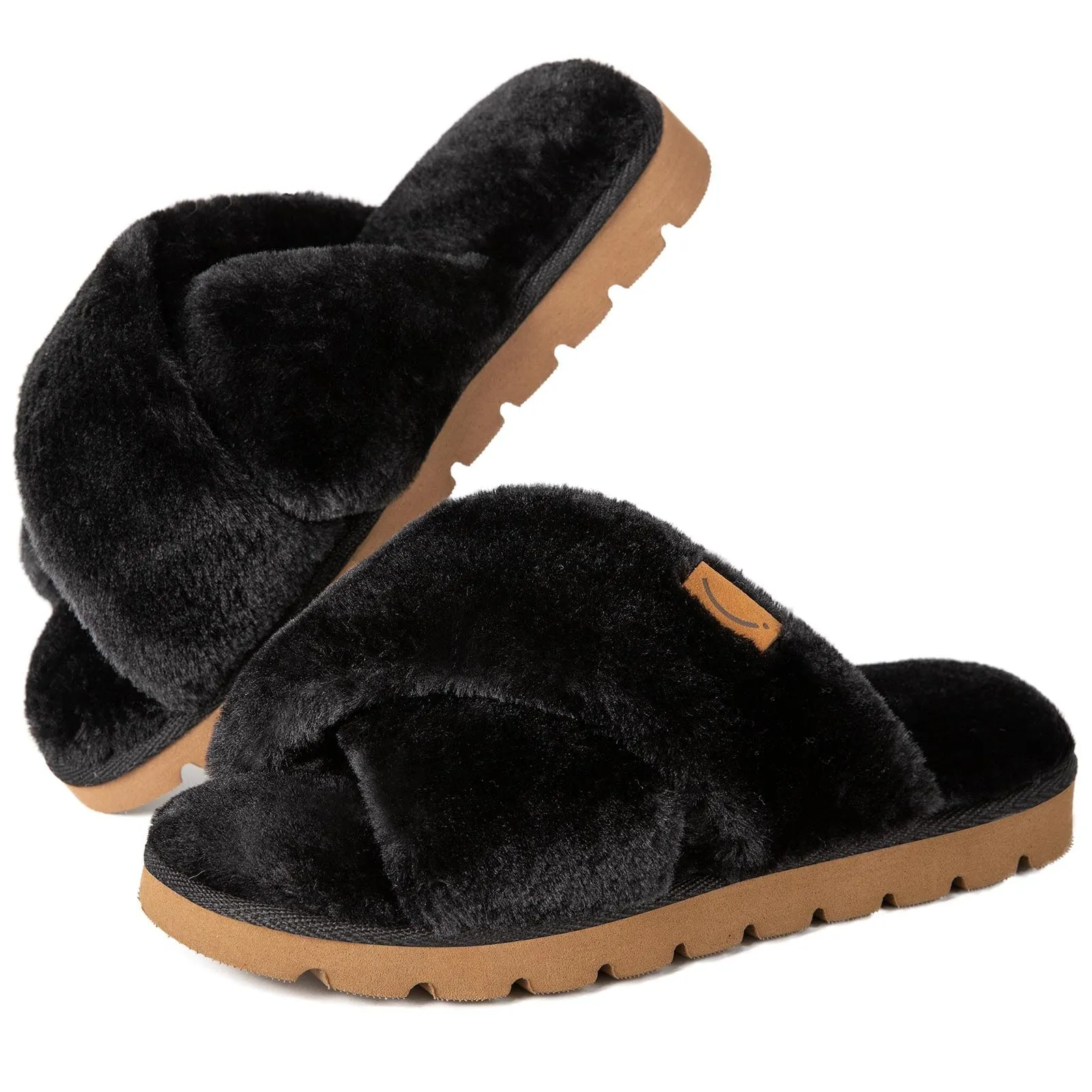 Women's Fluffy Faux Fur Cross Band Open-toe Slippers