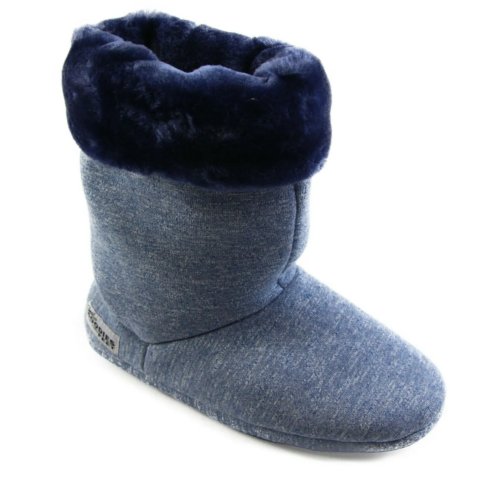 Womens Grosby Hoodies Boots Plush Fluffy Navy Slippers