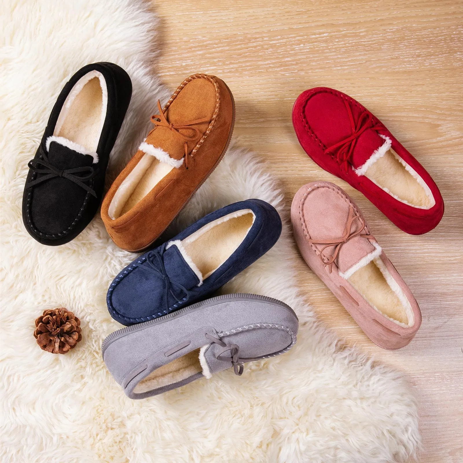 Women's Moccasin Slippers Warm Fluffy Memory Foam House Shoes