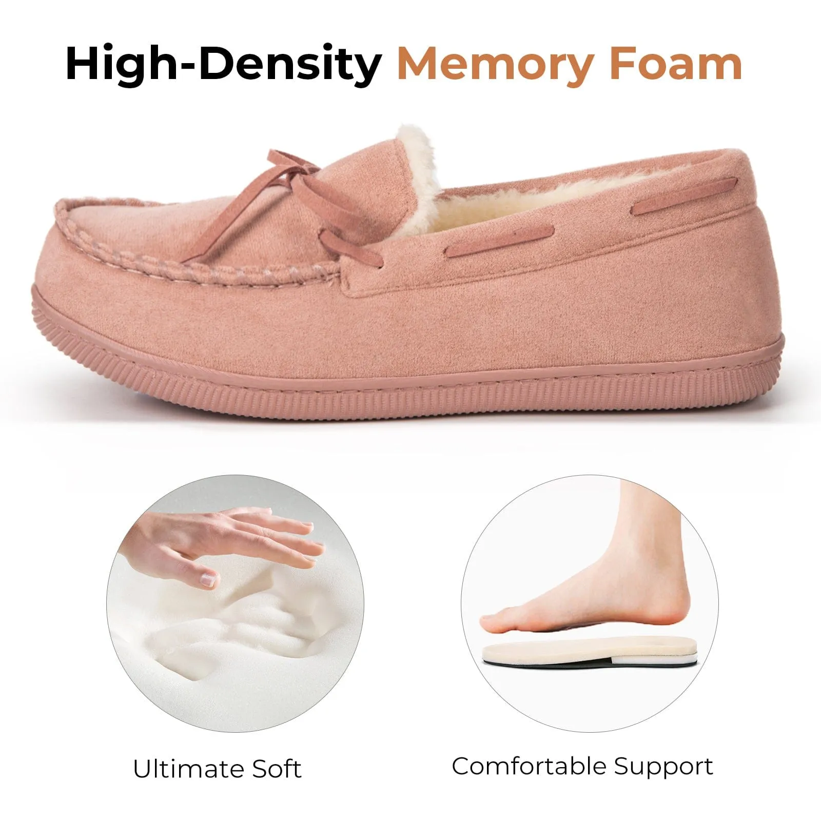 Women's Moccasin Slippers Warm Fluffy Memory Foam House Shoes